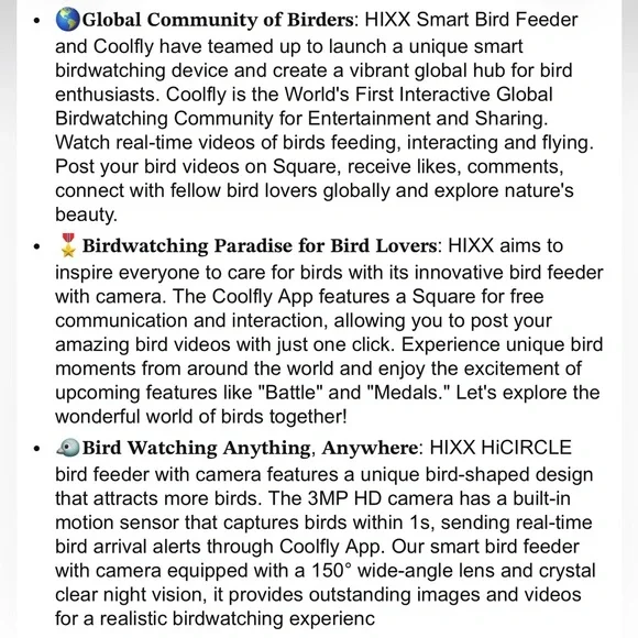 HIXX® Bird Feeder w/ Camera Solar Power Live Bird Watching Camera w/ AI Identify - Picture 11 of 13